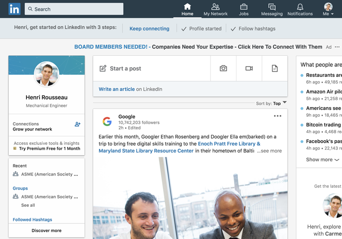 An interactive image of the LinkedIn home page.